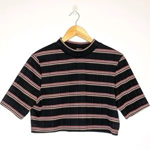 ASOS Ribbed Black Stripe Crewneck Crop Top Plus 14